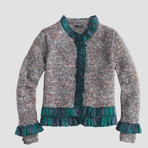 J Crew Collection Sweater Lady Jacket With Tartan Trim